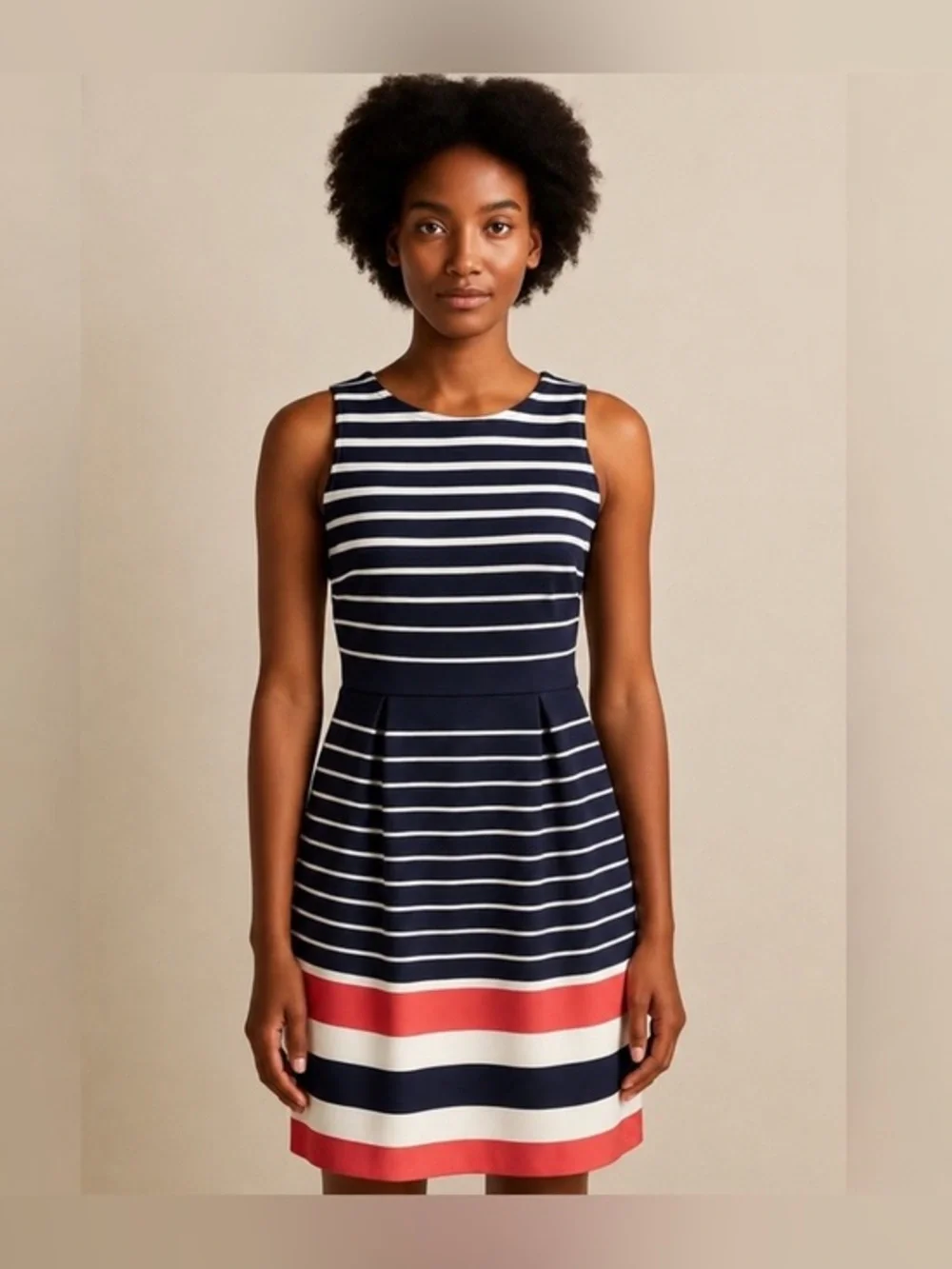 41 Hawthorn Women's Black White Coral Stripe Fit n Flare Sara Dress M EUC #832